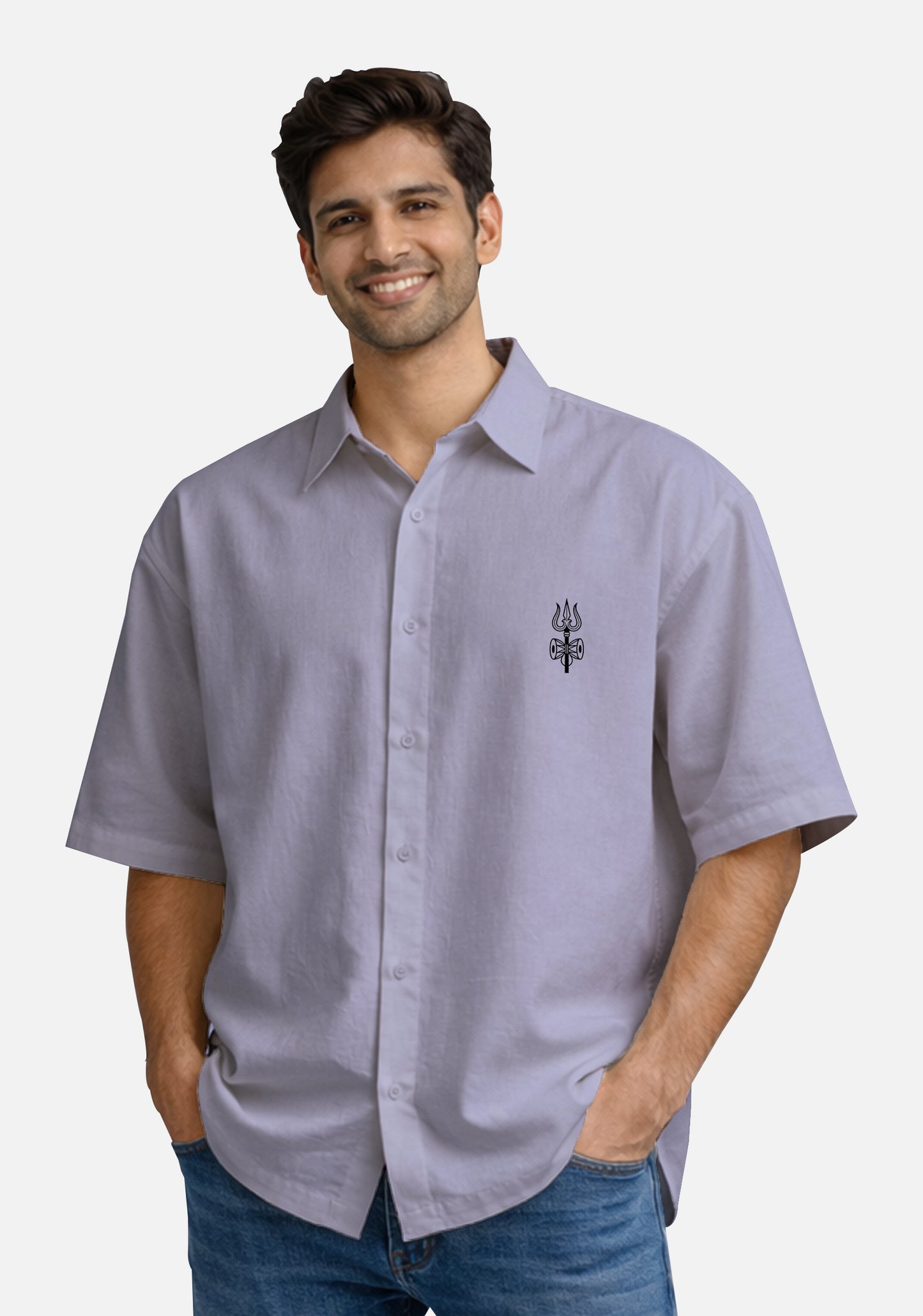 Mahadev Trishul – Pocket Embroidered Oversized Shirt