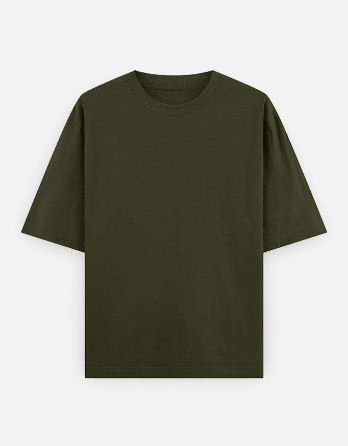 Print 999 olive green heavyweight 240 GSM cotton oversized t-shirt with a relaxed drop-shoulder fit.