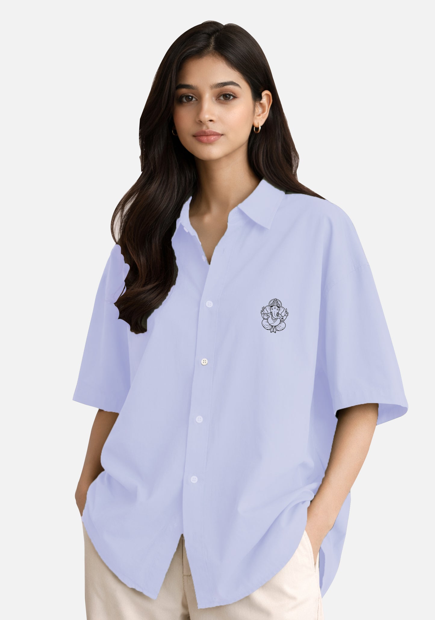Shree Ganeshji – Pocket Embroidered Oversized Shirt Women