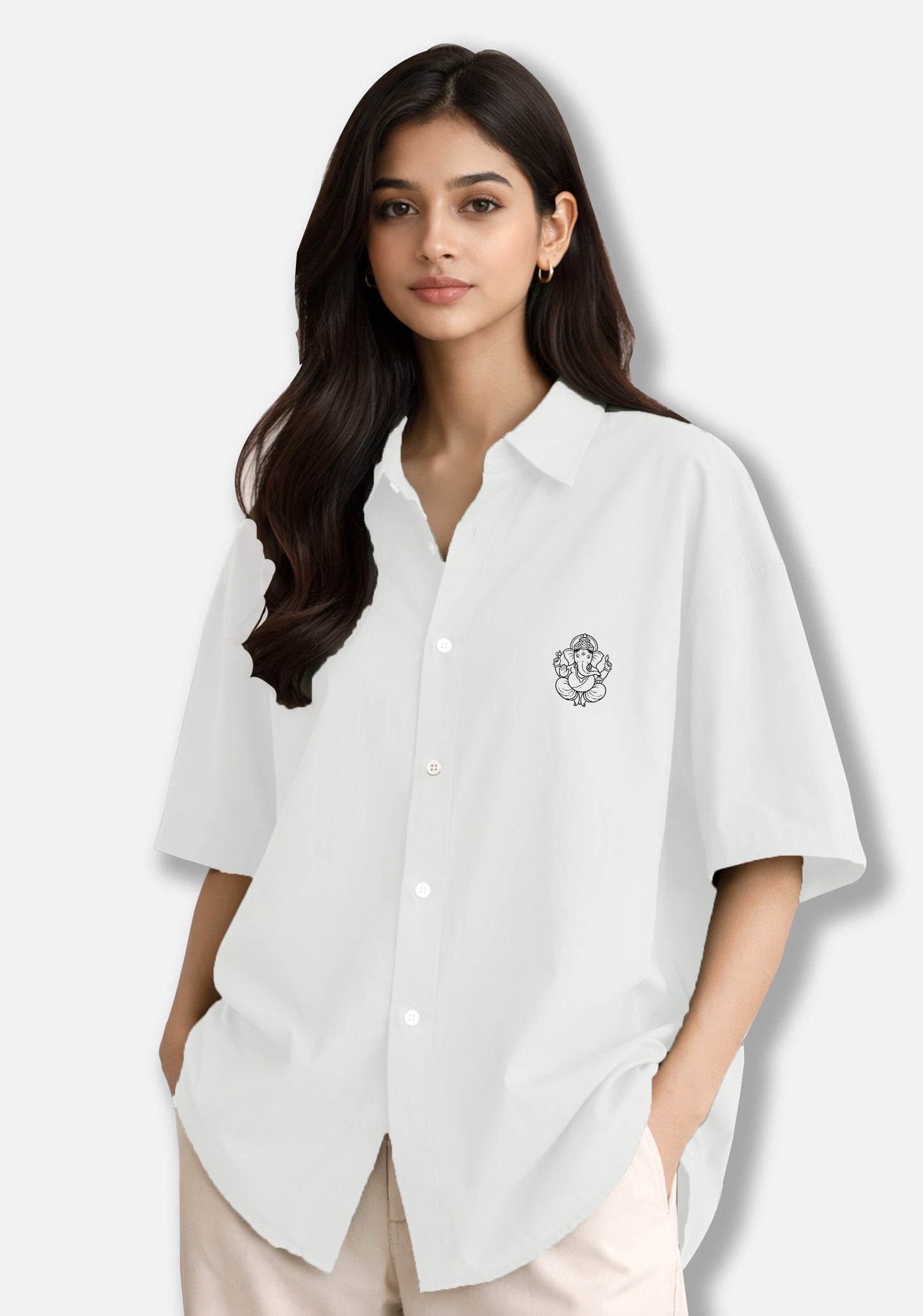 Shree Ganeshji – Pocket Embroidered Oversized Shirt Women