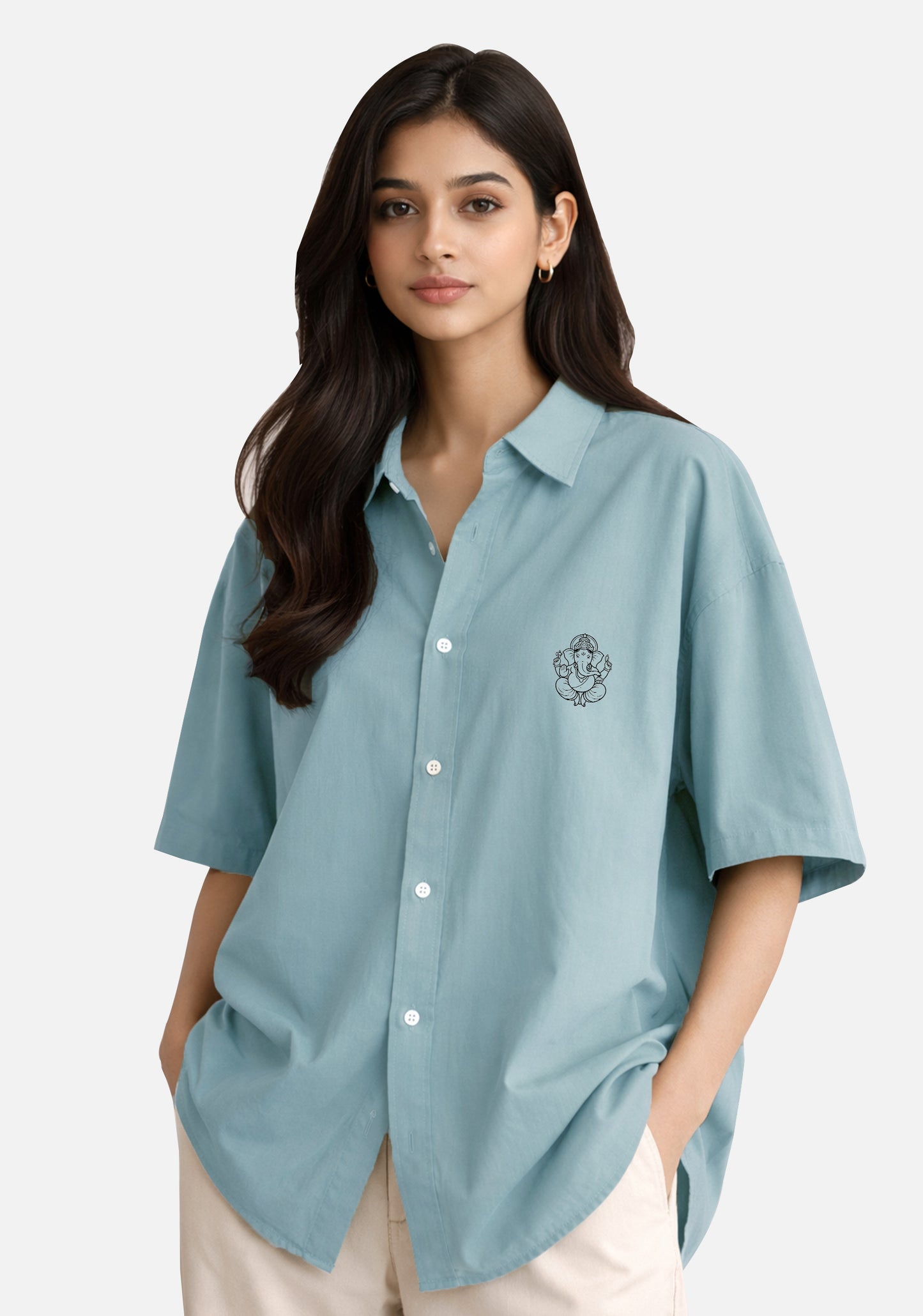 Shree Ganeshji – Pocket Embroidered Oversized Shirt Women