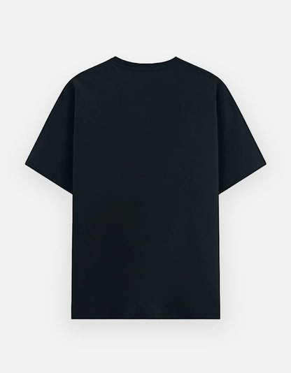 Print 999 black crew neck cotton t-shirt, back view, showing a plain solid design for a clean casual look.