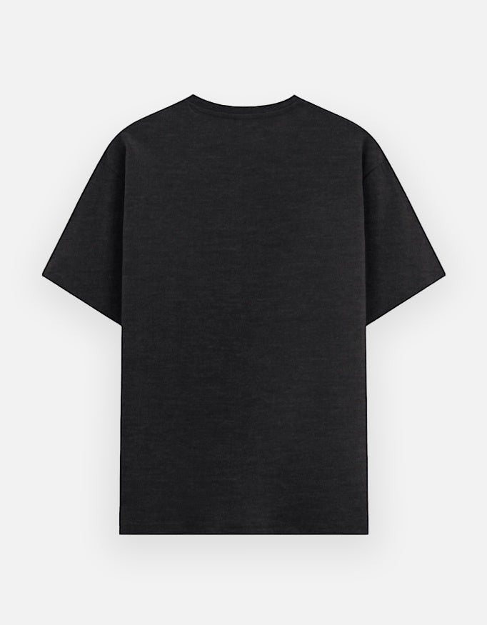 Print 999 black cotton crew neck t-shirt, back view, showing a plain solid dark fabric design.