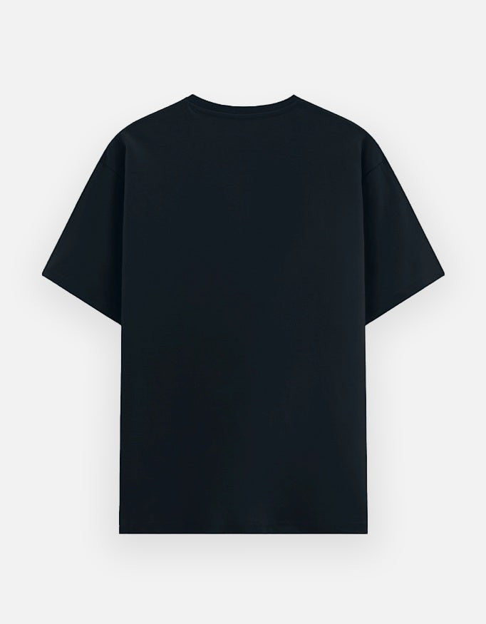 Print 999 black crew neck graphic t-shirt, back view, made from premium soft-touch cotton for a relaxed fit.