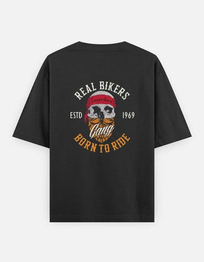 Print 999 black oversized biker t-shirt with a vintage skull graphic on the back made from 240 GSM heavyweight cotton
