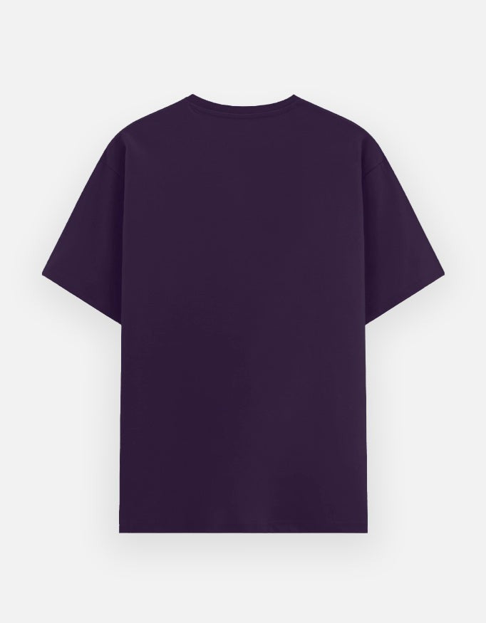 Print 999 dark purple cotton crew neck t-shirt, back view, showing a minimalist relaxed fit design.