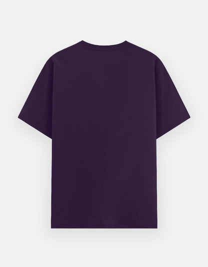 Print 999 dark purple cotton crew neck t-shirt, back view, showing a minimalist relaxed fit design.