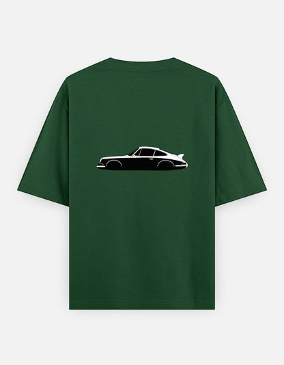 Print 999 forest green heavyweight cotton oversized t-shirt with a white vintage car graphic on the back