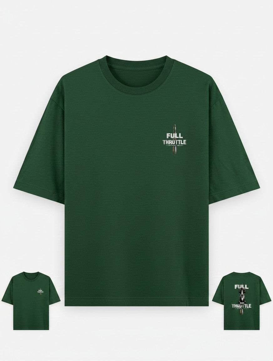 Print 999 dark green heavyweight cotton oversized t-shirt with Full Throttle graphic on chest and back