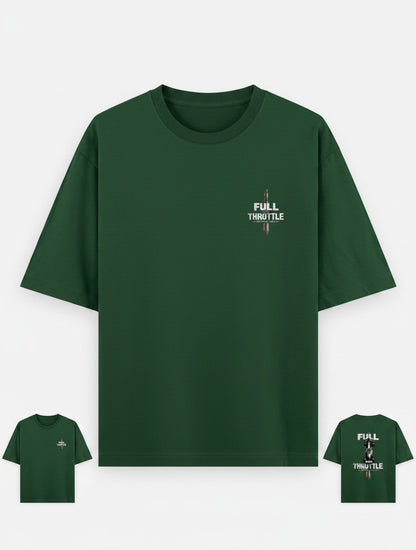 Print 999 dark green heavyweight cotton oversized t-shirt with Full Throttle graphic on chest and back