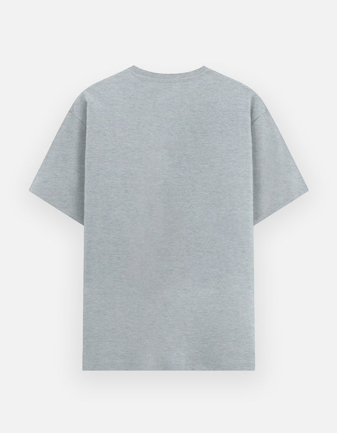 Print 999 grey cotton crewneck short sleeve t-shirt, back view of a plain casual tee