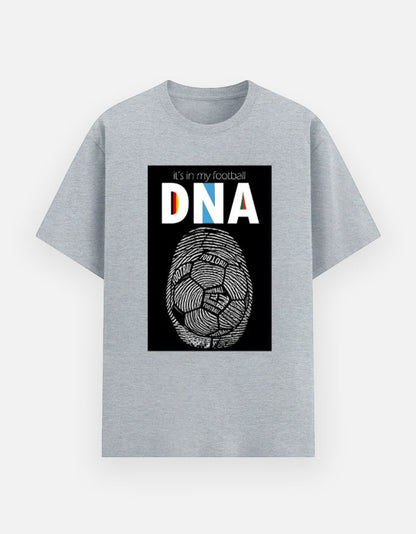 Print 999 grey cotton crewneck t-shirt with a football DNA fingerprint graphic print for sports fans.