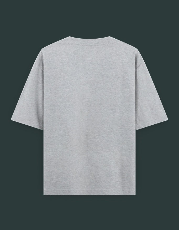 Print 999 grey oversized heavyweight cotton t-shirt, back view showing clean minimalist design and drop shoulders