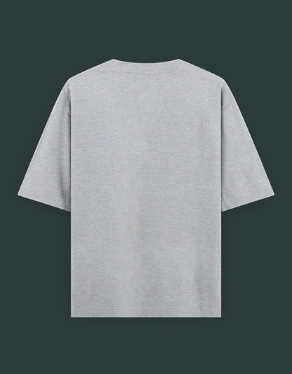 Print 999 grey oversized heavyweight cotton t-shirt, back view showing clean minimalist design and drop shoulders