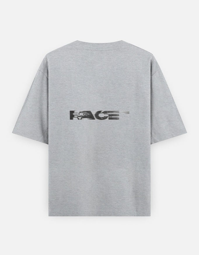 Print 999 grey heavyweight cotton oversized t-shirt with Race graphic print on the back