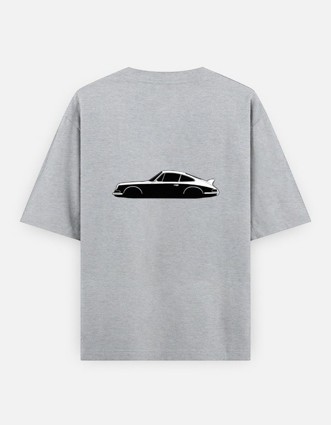Print 999 grey heavyweight cotton oversized t-shirt featuring a black vintage car graphic on the back