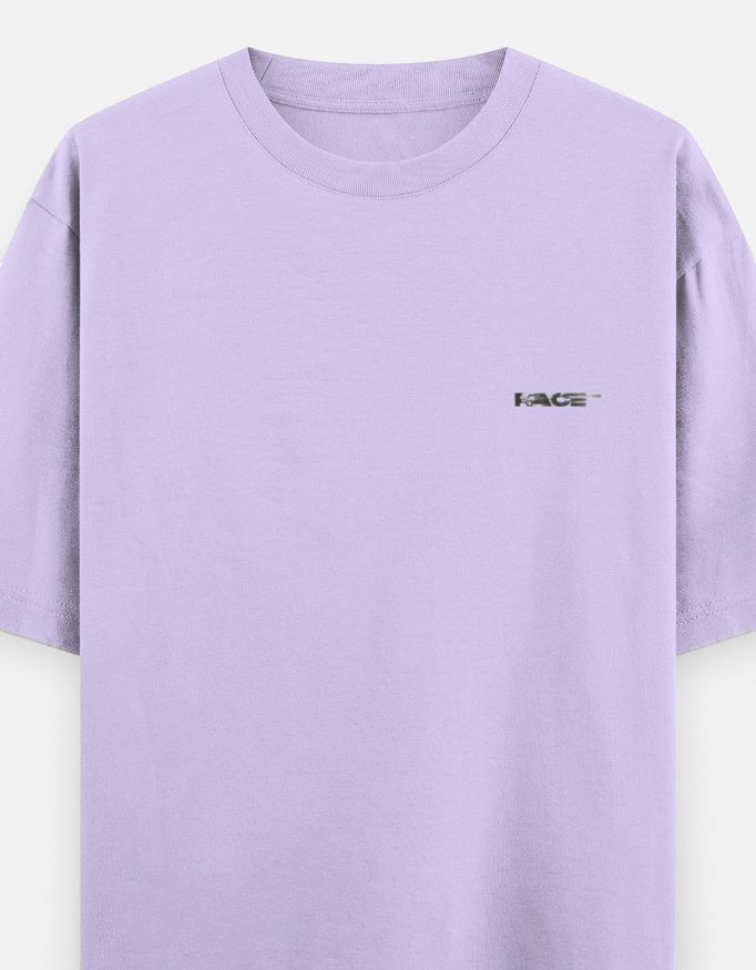 Print 999 lavender heavyweight cotton oversized t-shirt with small black Race logo on the chest
