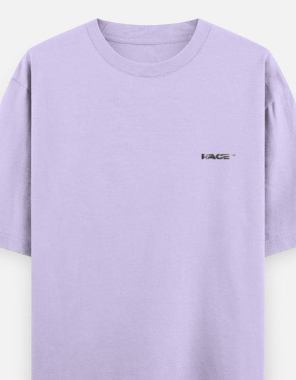 Print 999 lavender heavyweight cotton oversized t-shirt with small black Race logo on the chest