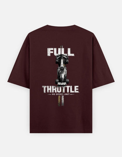 Print 999 maroon oversized cotton t-shirt with a bold motorsport-inspired Full Throttle graphic on the back
