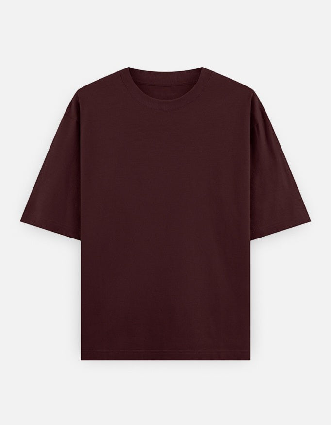 Print 999 oversized heavyweight cotton t-shirt in deep maroon with a relaxed drop-shoulder fit.