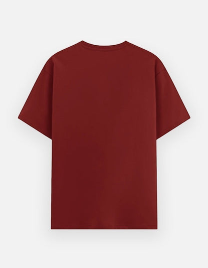 Print 999 unisex premium 180 GSM poly-cotton t-shirt in deep maroon, back view showing relaxed fit.