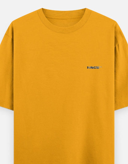 Print 999 mustard yellow heavyweight cotton oversized t-shirt with small Race Mode chest logo