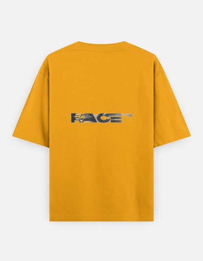 Print 999 mustard yellow heavyweight cotton oversized t-shirt with Race Mode graphic print on the back