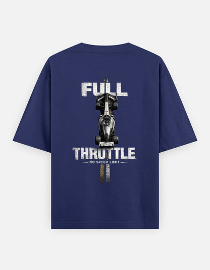 Print 999 navy blue oversized motorsport t-shirt with a large racing car graphic on the back and Full Throttle text.