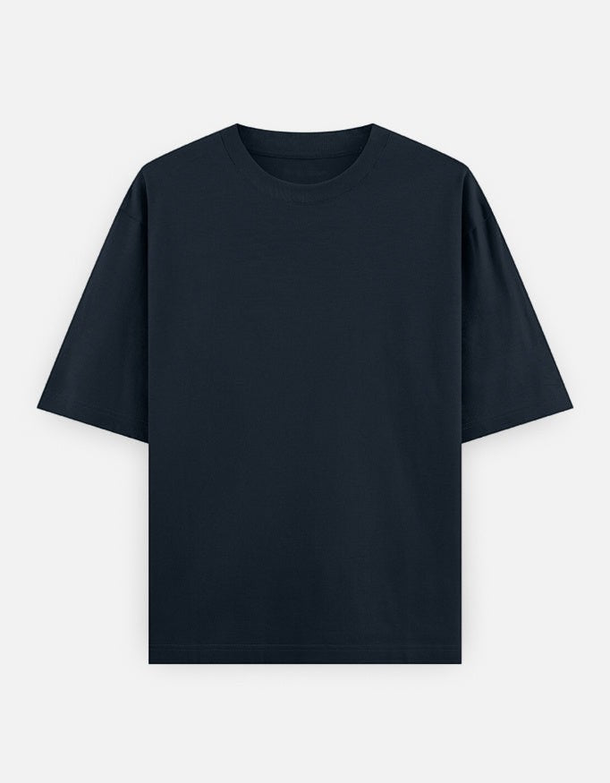 Print 999 heavyweight cotton oversized t-shirt in solid dark navy blue with a relaxed drop-shoulder fit.
