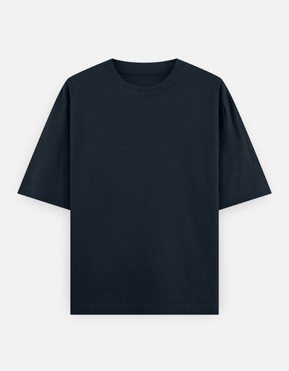 Print 999 heavyweight cotton oversized t-shirt in solid dark navy blue with a relaxed drop-shoulder fit.