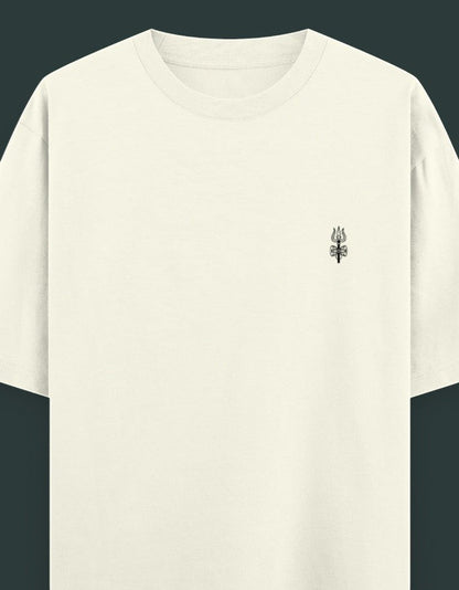 Print 999 off-white heavyweight cotton oversized t-shirt featuring a minimal black Shiva Trishul chest print.