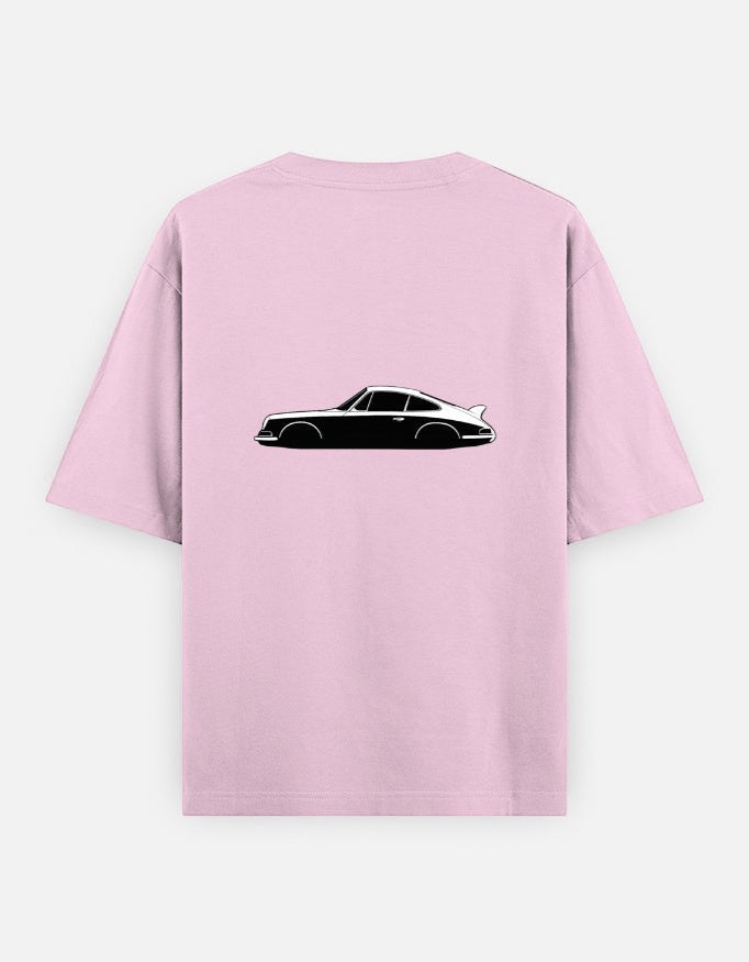 Print 999 Vintage Velocity oversized light pink cotton t-shirt with a black classic car graphic on the back