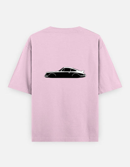 Print 999 Vintage Velocity oversized light pink cotton t-shirt with a black classic car graphic on the back
