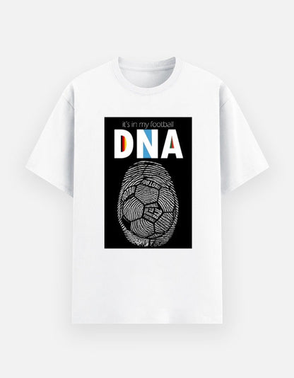 Print 999 white cotton crewneck t-shirt featuring a black graphic print of a football-themed fingerprint design.
