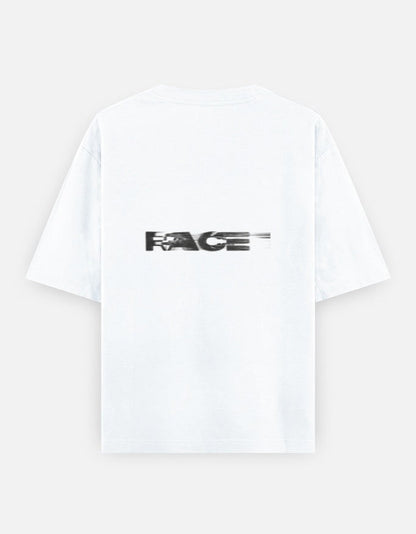 Print 999 white heavyweight cotton oversized t-shirt with black motion-blur Race graphic on the back