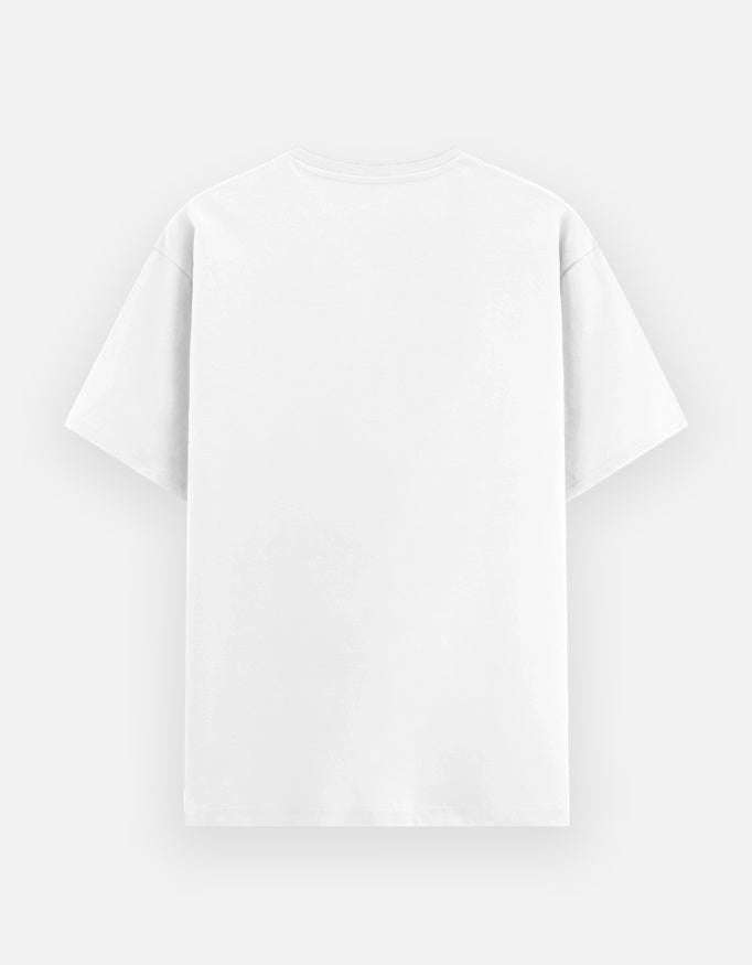 Print 999 white unisex poly-cotton graphic t-shirt, back view showing a relaxed fit and smooth silicon-washed finish.