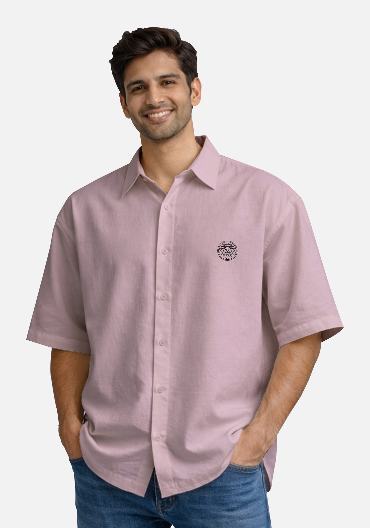 Om Sacred Geometry – Pocket Embroidered Oversized Shirt