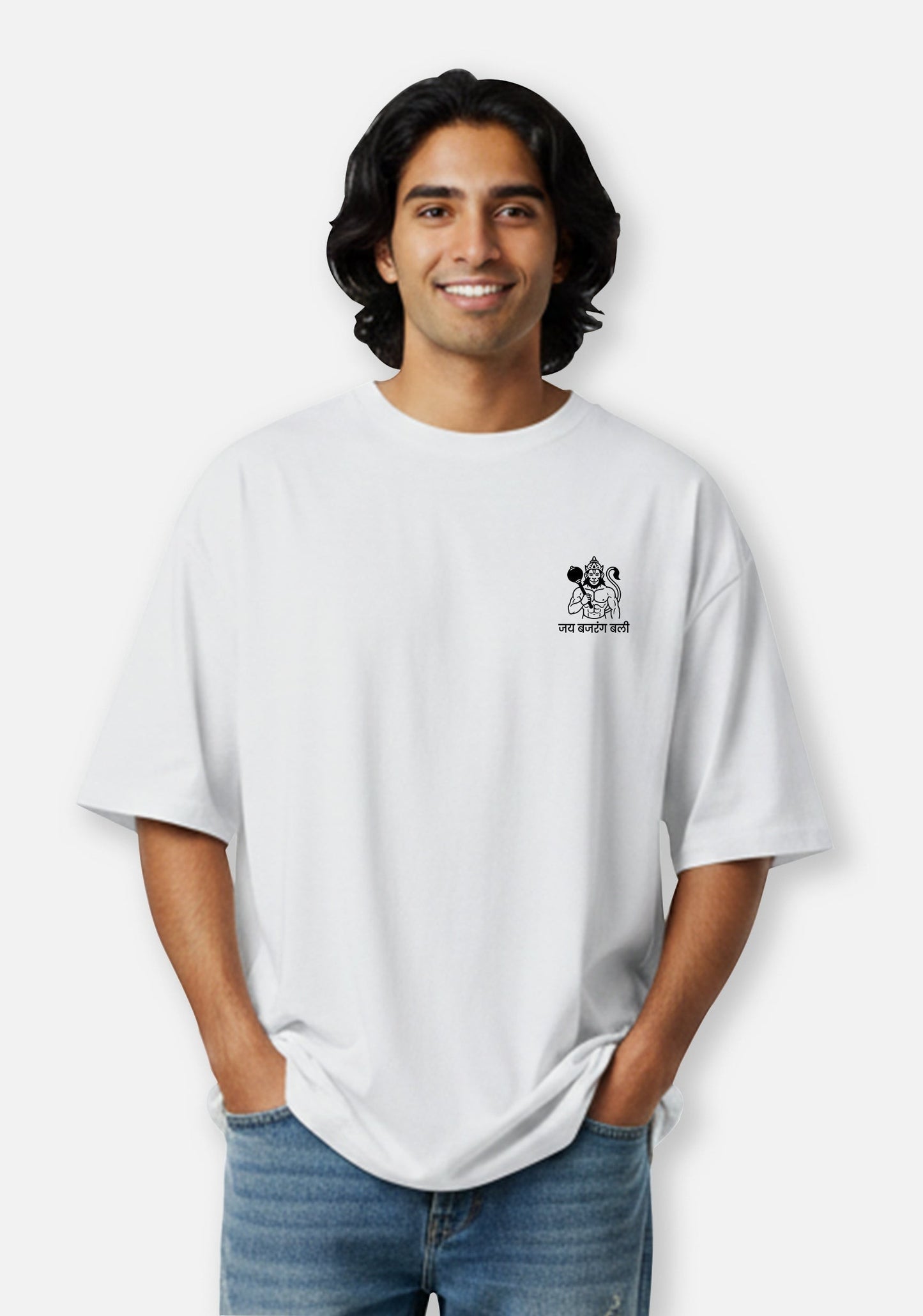 Hanuman Ji Embroidered Oversized T-Shirt | Premium Bhakti Wear for Men